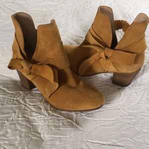Diba Gold Suede Ankle Boot with Bow
